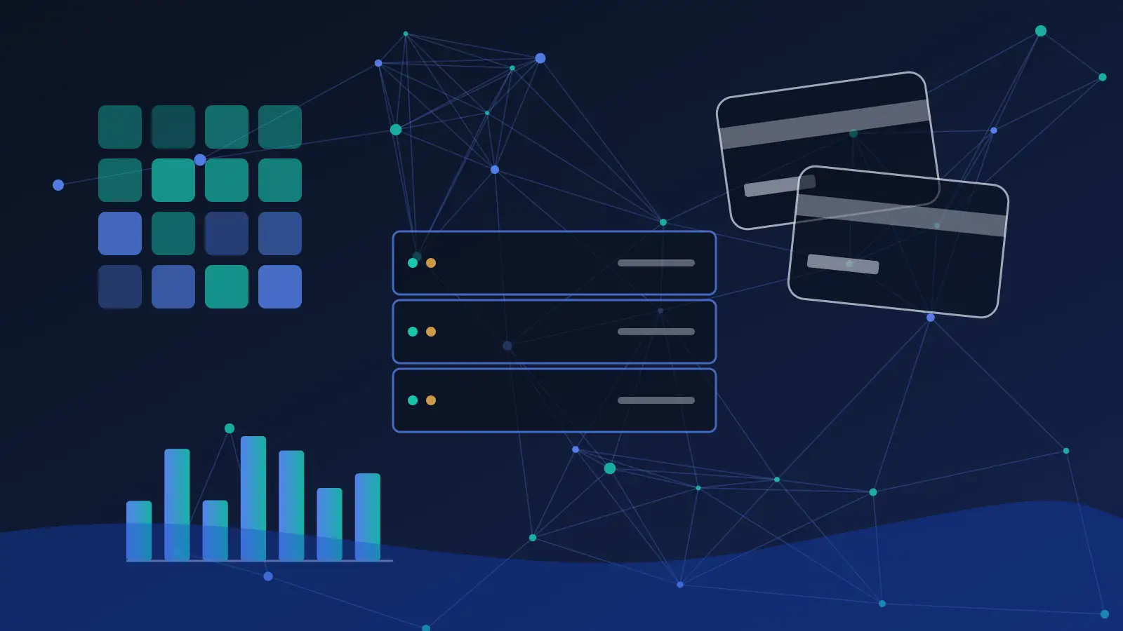 Abstract illustration of an iGaming platform connecting game providers, payments and analytics